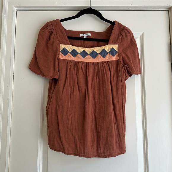 Madewell Patchwork Square Neck Top in Burnt Clay - Picture 2 of 3